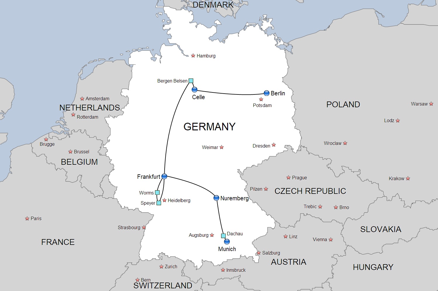 Jewish Heritage tour to Germany map